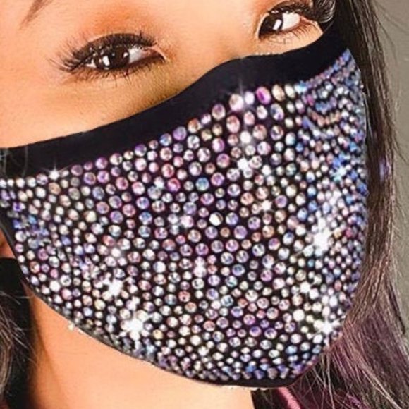 Crystal Rhinestone Face Cover In Black - Picture 1 of 3